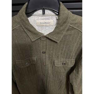 Tommy Bahama Large Green Harrisburg Knit Thick Regular Fit Spread Collar Chevron